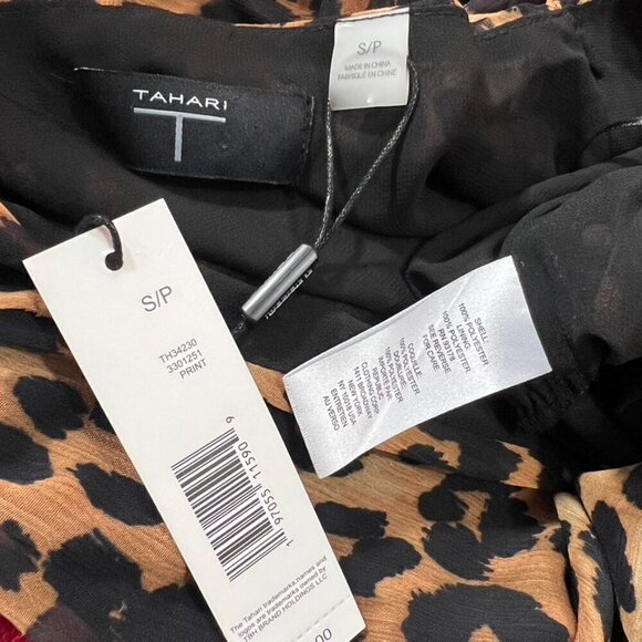 NWT Tahari leopard print long sleeve blouse animal print peplum flowy top tan - Picture 7 of 7